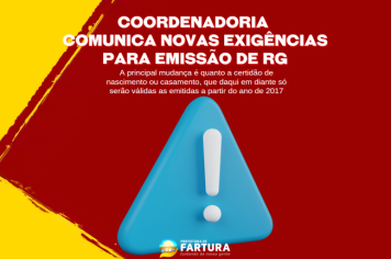 Coordenadoria comunica novas exigências para emissão de RG